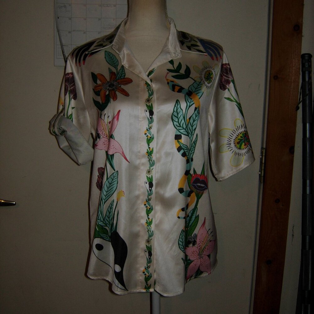 Satin Button Up Top S